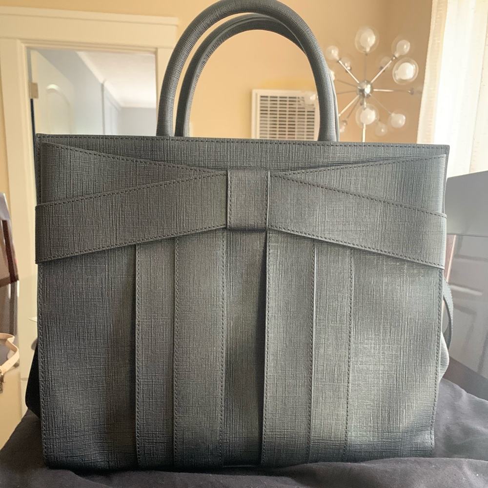 ZAC POSEN Large Shirley Bow Black Leather Tote Bag
